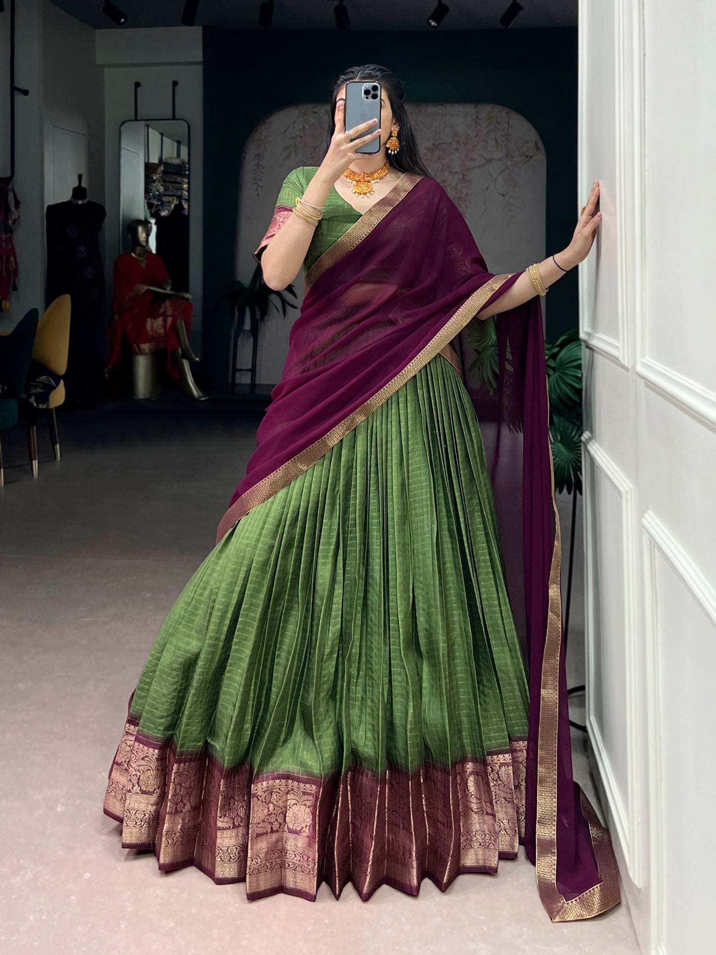 Lehnega Collection 2026 – Elegant Dola Tex Lehenga with Intricate Zari Weaving and Georgette Dupatta