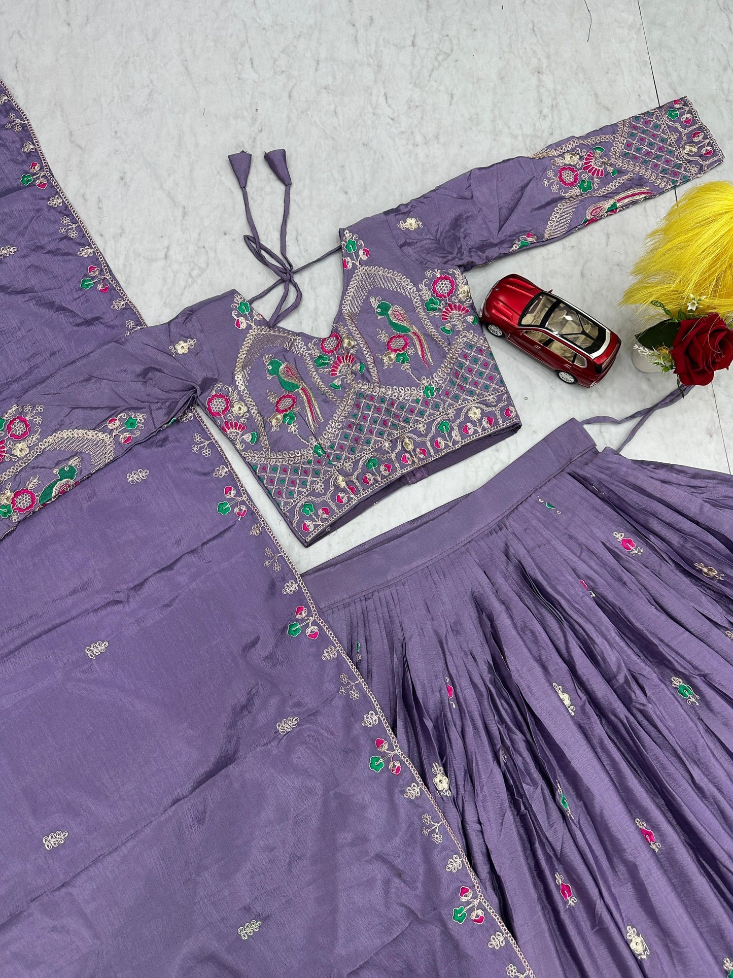 RangBhoomi Exclusive Festival Collection: Exquisite Embroidered Chinon Fabric Ensemble with Lehenga and Dupatta