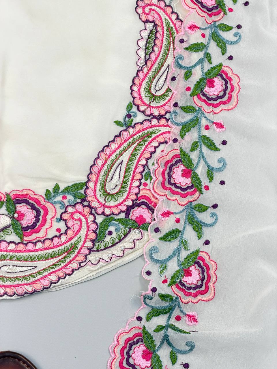 Elegant Women’s Ethnic Ensemble in Premium Heavy Georgette with Embroidered Threadwork, Fully Stitched and Ready to Wear