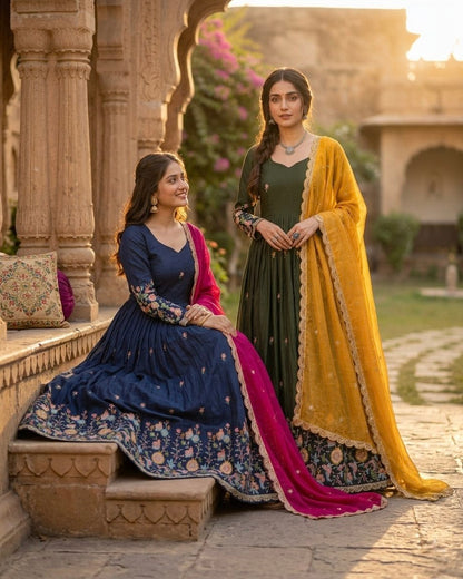 Elegant Fendi Silk Gown with Heavy Sequin and Zari Embroidery, Paired with Matching Dupatta – Collection 2026