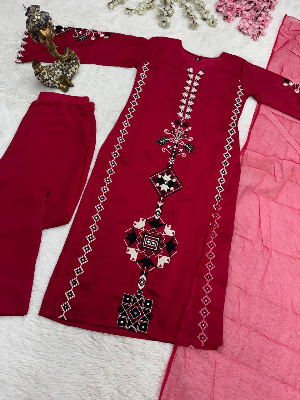 RangBhoomi Festival Special 3-Piece Chanderi Silk Set with Chinon Dupatta - Embroidered Elegance