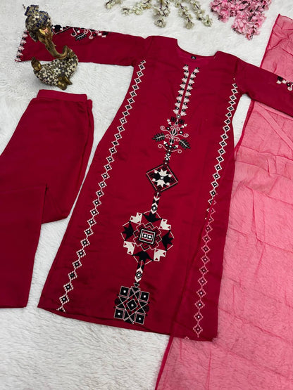 RangBhoomi Festival Special 3-Piece Chanderi Silk Set with Chinon Dupatta - Embroidered Elegance