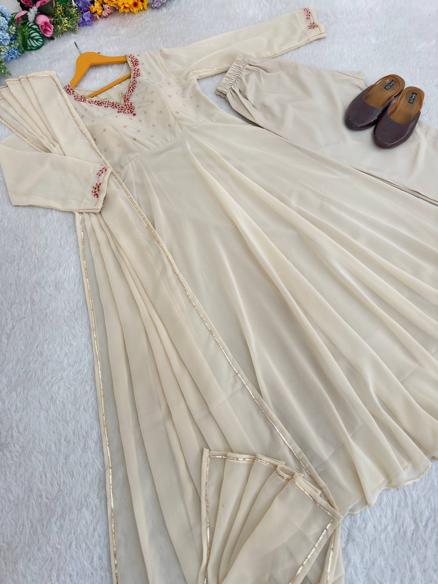 Elegant Fox Georgette Party Wear Gown with Dupatta and Crepe Pants by RangBhoomi