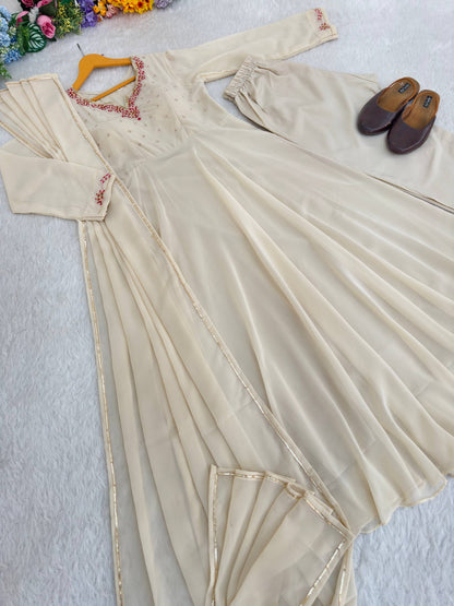 Elegant Fox Georgette Party Wear Gown with Dupatta and Crepe Pants by RangBhoomi