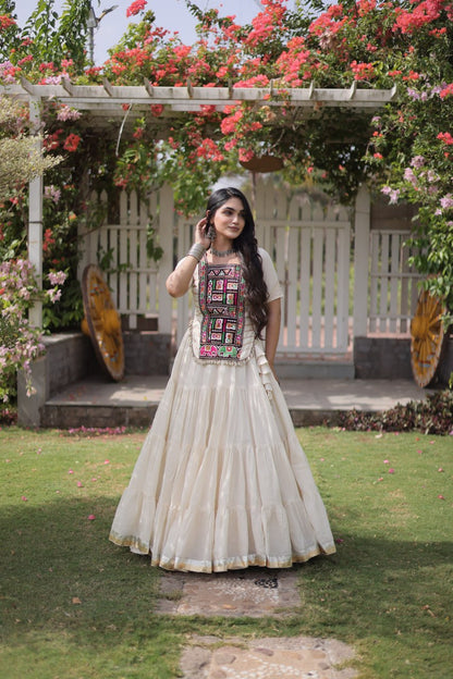 RangBhoomi Navratri 2026 Kora Cotton Full-Stitched Lehenga & Blouse Set — L (40", Adjustable 38–44)