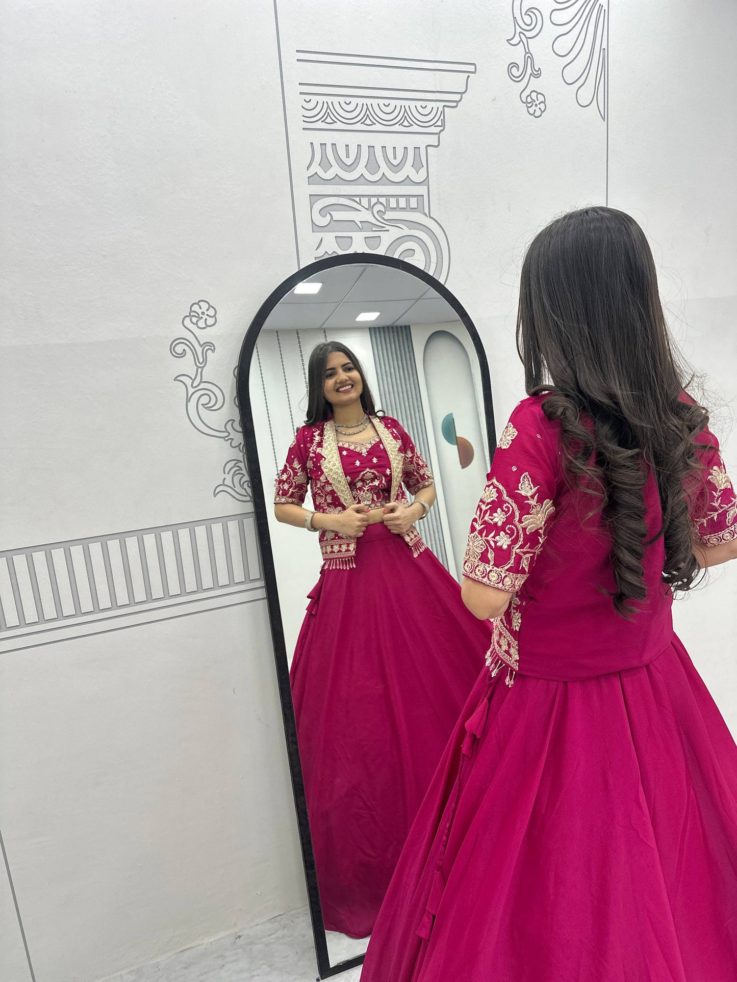 RangBhoomi Festival Special Embroidered Chinon Crop Top Set with Lehenga and Jacket