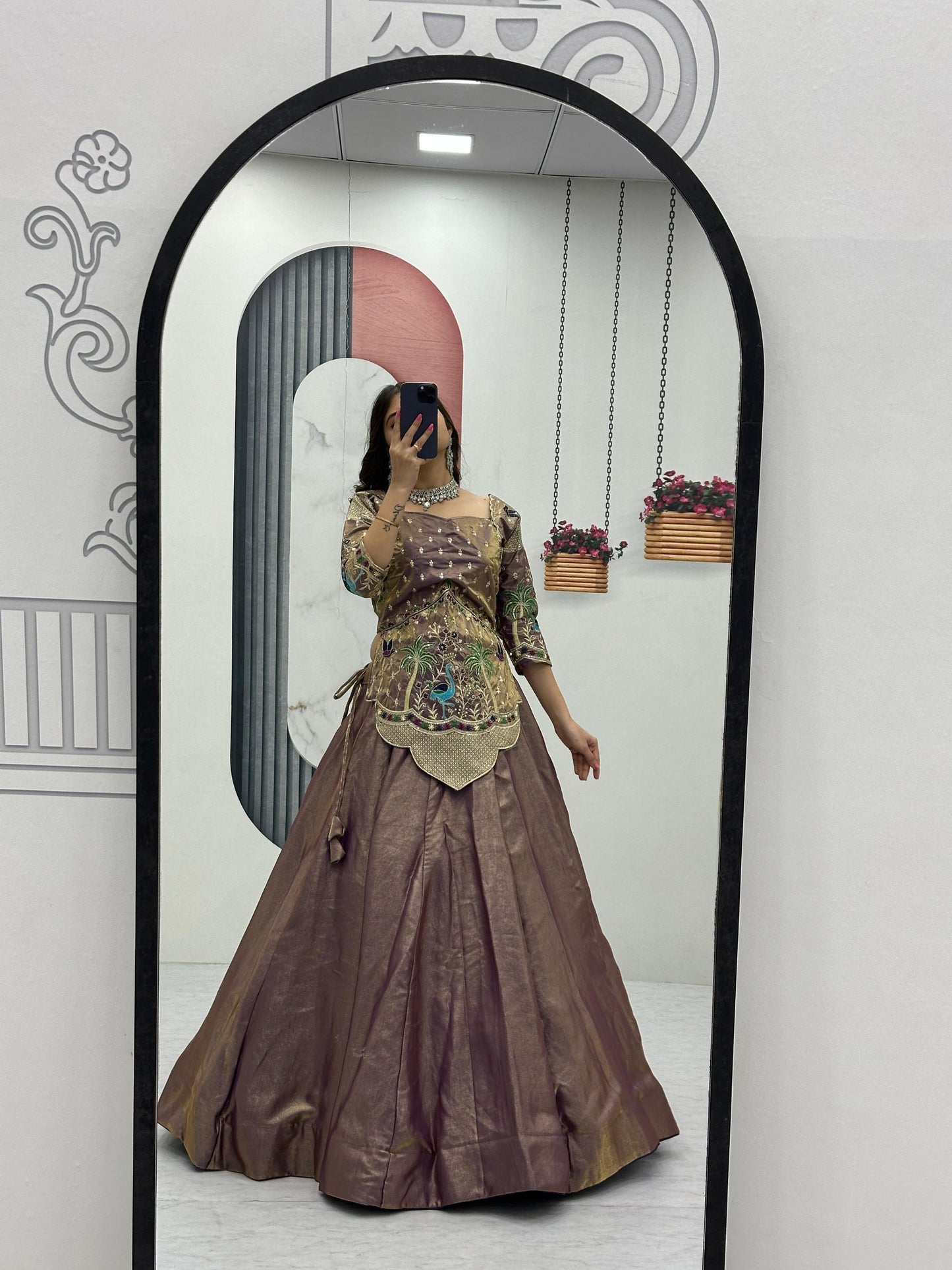 RangBhoomi Elegant Festival Lehenga Choli in Pure Silk Satin with Heavy Embroidery