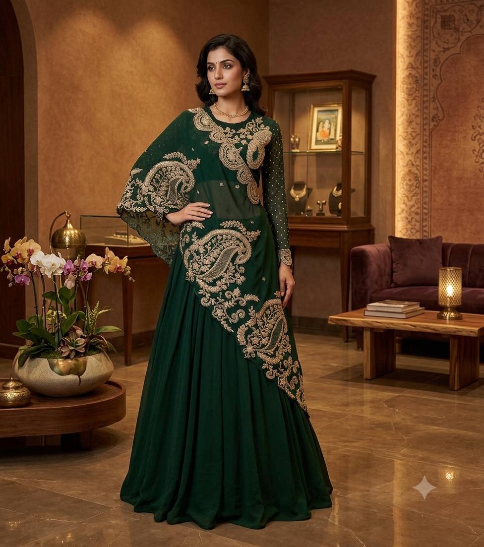 Designer Wear Embroidered Lehenga with Blouse and Shrug Set