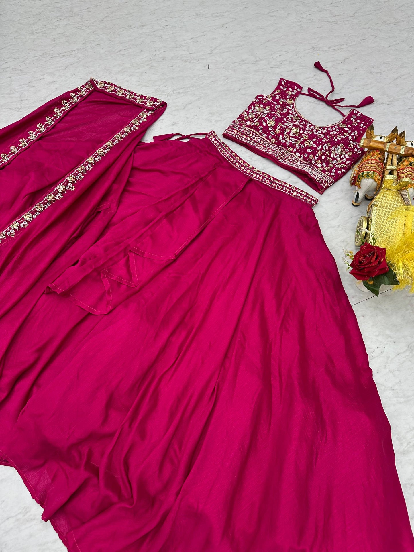 Exclusive New Wedding Lehenga Choli Set in Pure Vichitra Silk with Elegant Heavy Embroidery and Complete Stitching