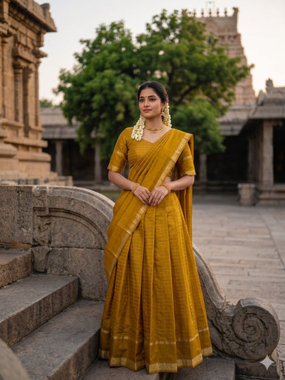 Elegant Pure Viscose Georgette Lehenga Choli Set with Zari Weaving and Hand-Dyed Chex Pattern