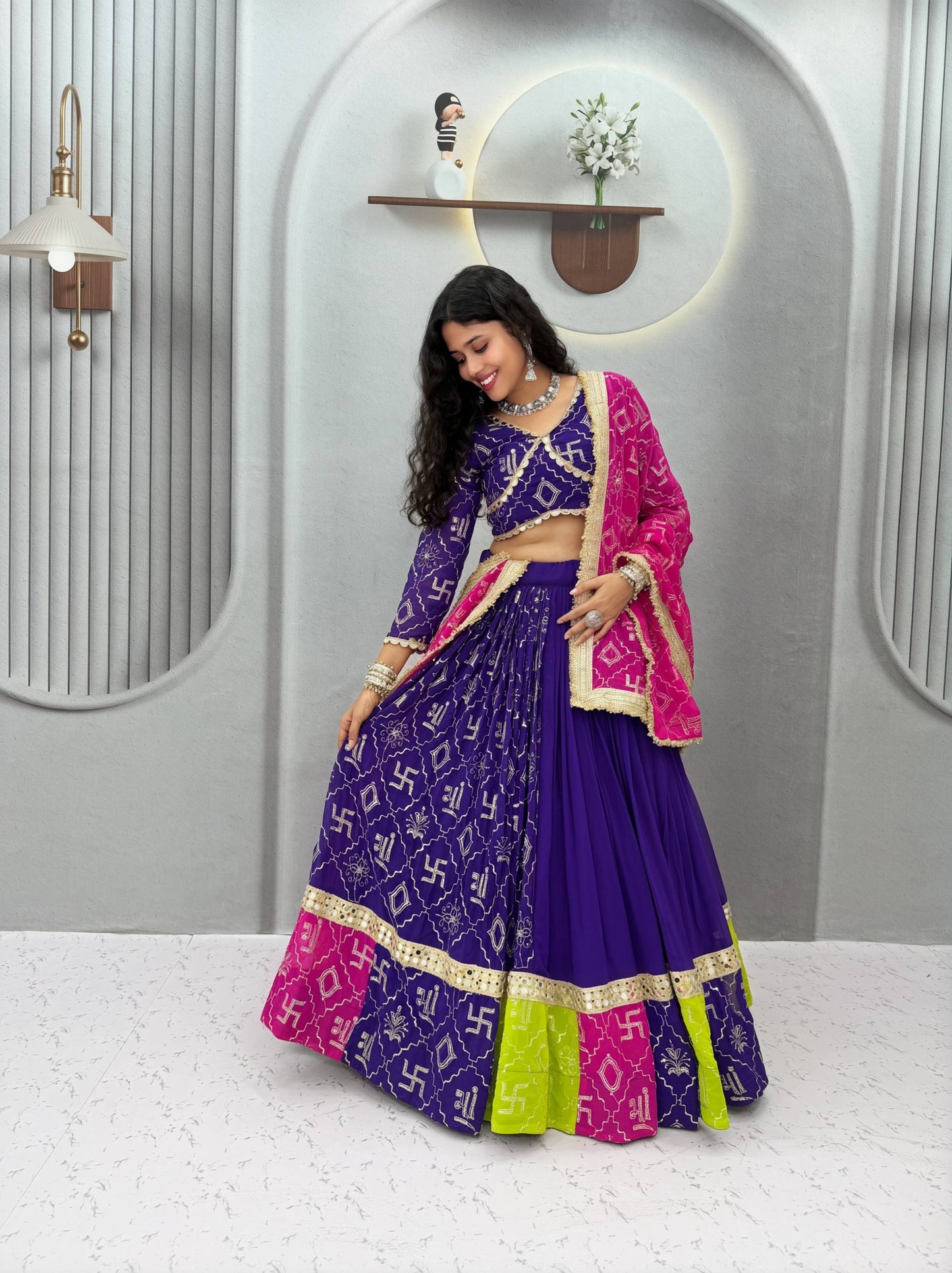 RangBhoomi Navratri Special Vintage Dupatta Lehenga Choli - Fox Georgette Embroidered Set