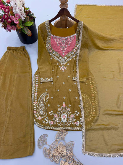 RangBhoomi NC Moss Designer Embroidered Top-Bottom & Dupatta Set — Fully Stitched Ready to Wear