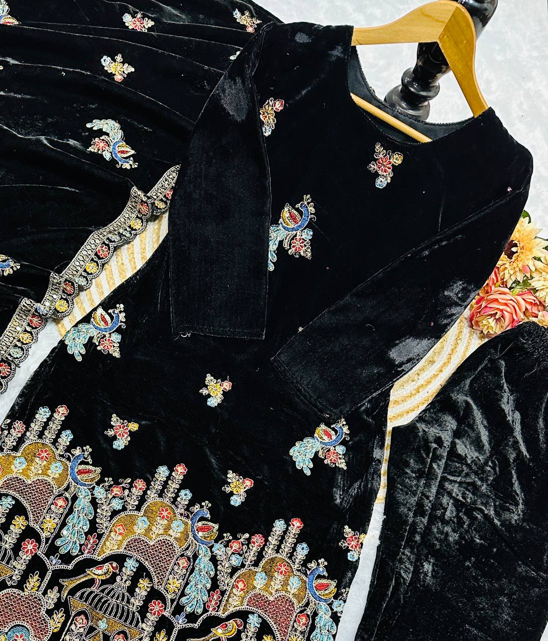 Elegant Embroidered Velvet Party Wear Dress
