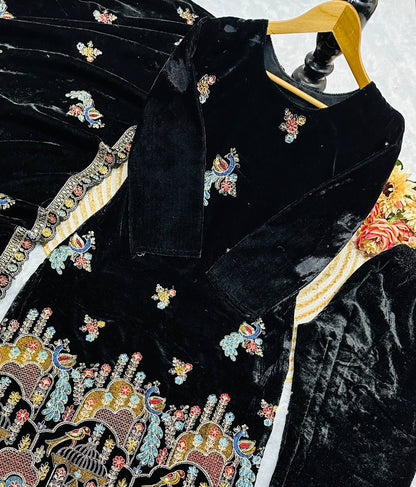 Elegant Embroidered Velvet Party Wear Dress