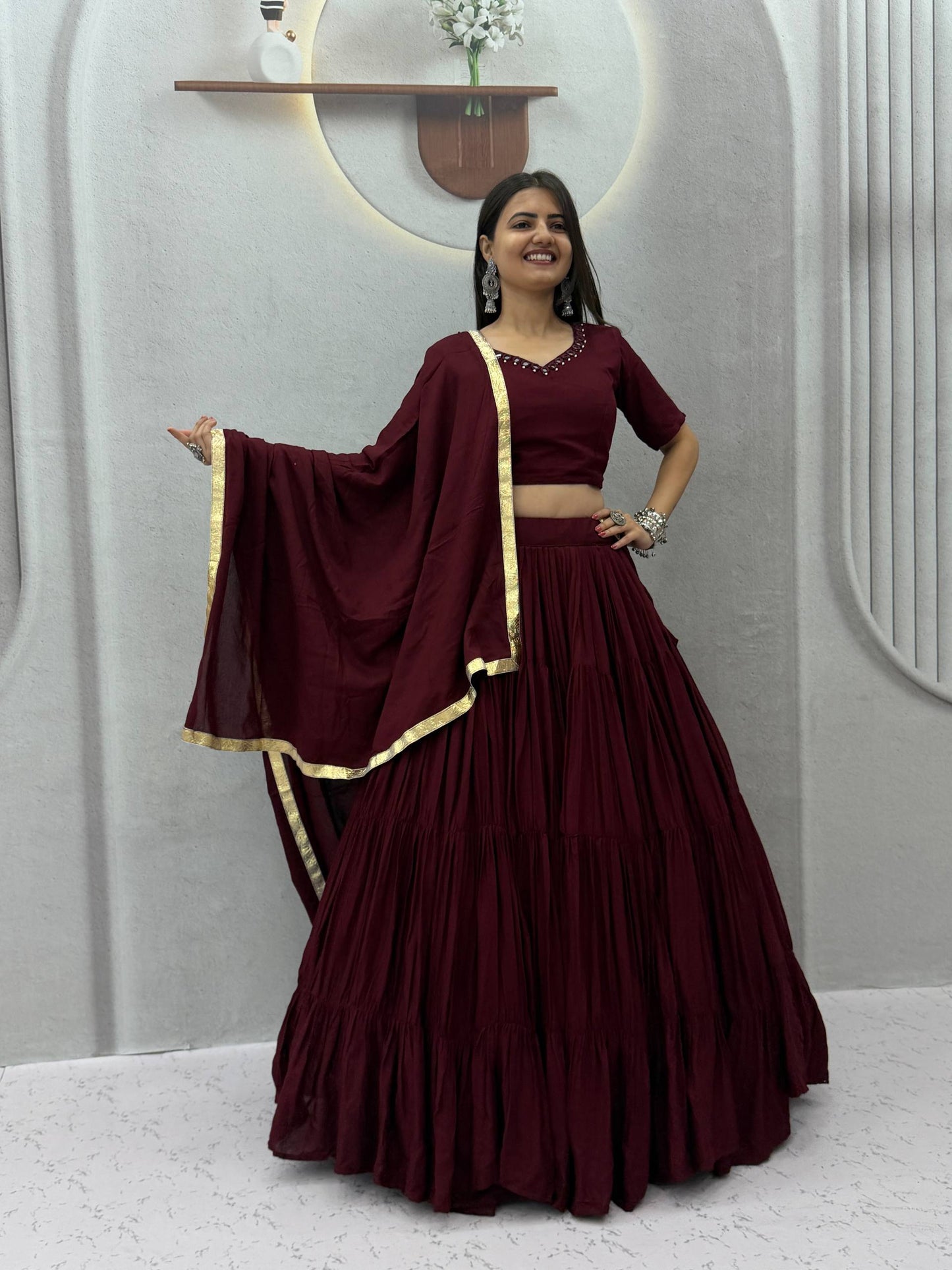 RangBhoomi Navratri Special Big Flair 9+ Meter Rion Cotton Lehenga Choli — Fully Stitched
