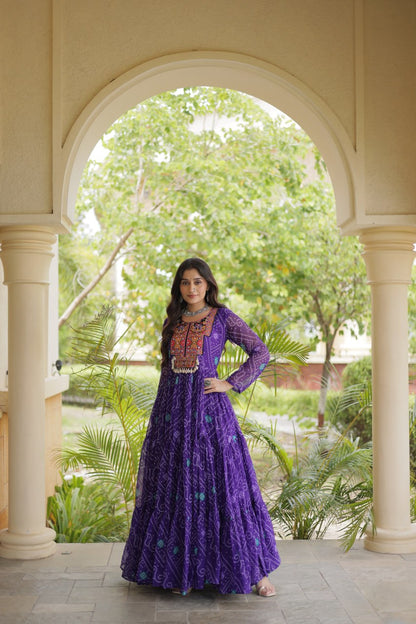 RangBhoomi Bandhani & Kutchi Patchwork Faux Georgette Gown — Festive Navratri Edition