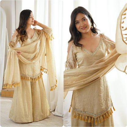 RangBhoomi Women’s Ethnic Ready-to-Wear Kurta Set with Mirror Lace and Micro Cotton Plazzo