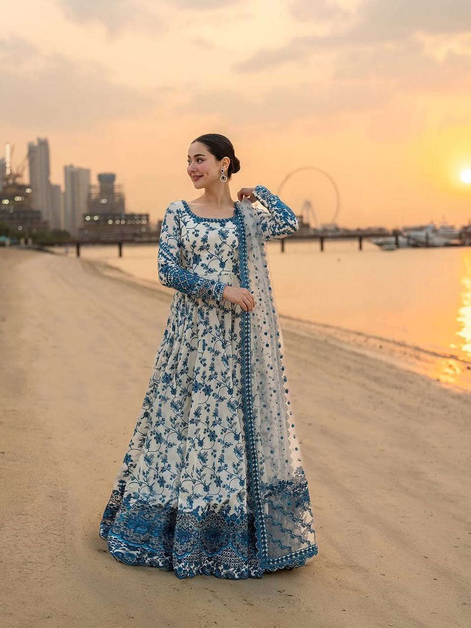 Elegant Party Wear Heavy Faux Georgette Gown with Organza Dupatta and Micro Cotton Bottom Set