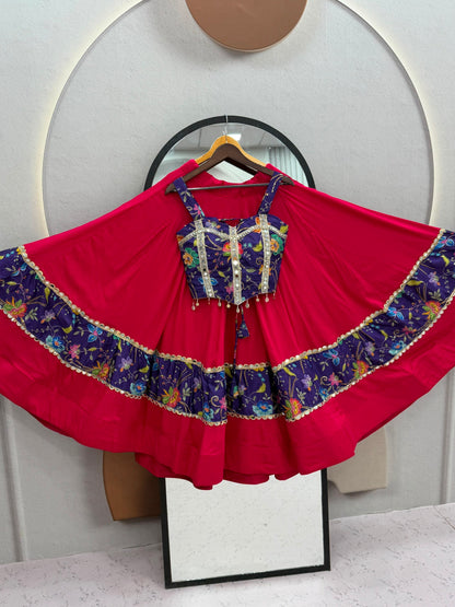 RangBhoomi Navratri Special Pure Cotton Lehenga Choli with 6m Flair & Heavy Embroidered Dupatta