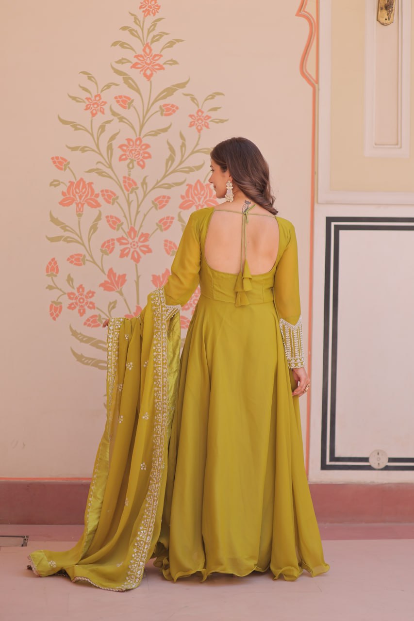 Premium Ready-to-Wear Georgette Gown and Dupatta Set with Luxurious Embroidery