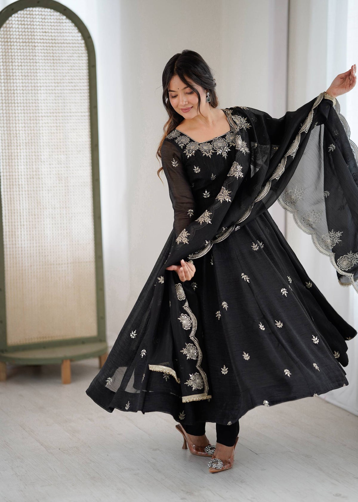 RangBhoomi Elegant Embroidered Sequence Designer Anarkali Three Piece Set