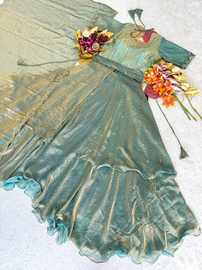 RangBhoomi Heavy Space Silk Double-Frill Lehenga Choli Set — Sequined Embroidery, Ready-to-Ship Rakshabandhan Special