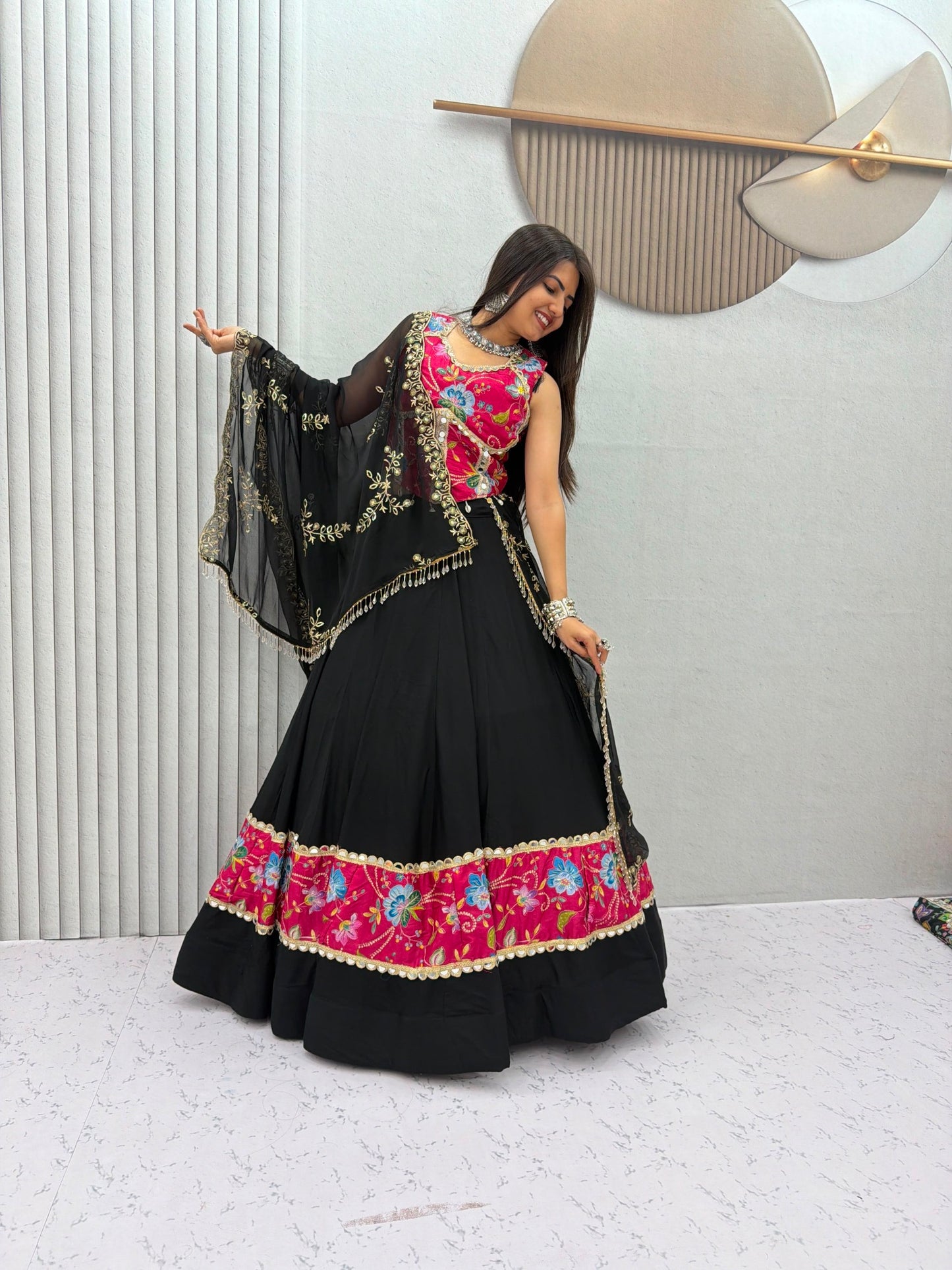 RangBhoomi Tapi-338 Big Flair 6 Meter Pure Cotton Lehenga Choli — Silk Choli, Fox Georgette Dupatta