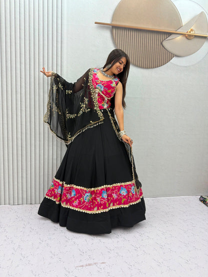 RangBhoomi Tapi-338 Big Flair 6 Meter Pure Cotton Lehenga Choli — Silk Choli, Fox Georgette Dupatta