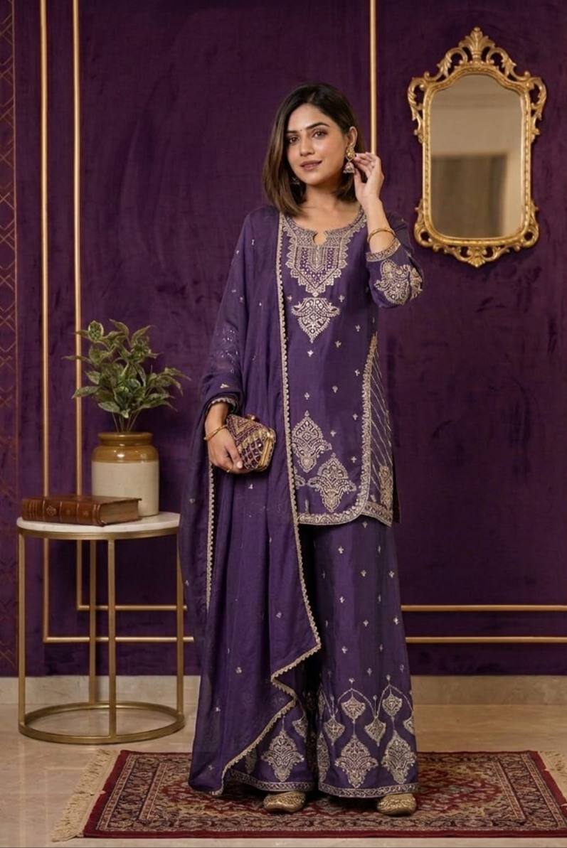 RangBhoomi Designer Wear Festival Exclusive Collection – Premium Embroidered Rangoli Crush Fabric Set with Palazzo and Lace Dupatta