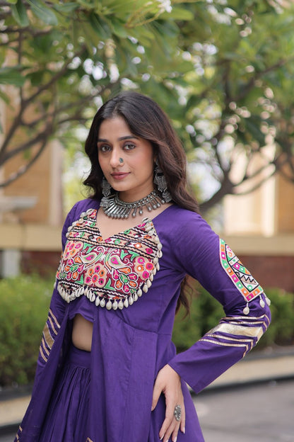 RangBhoomi Feather-Light Jacket Lehenga Set – Lotus Handwork, Long Jacket Ready-to-Wear
