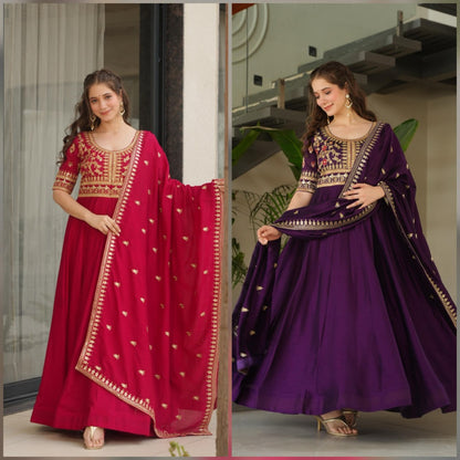 Exquisite Vichitra Silk Embroidered Gown