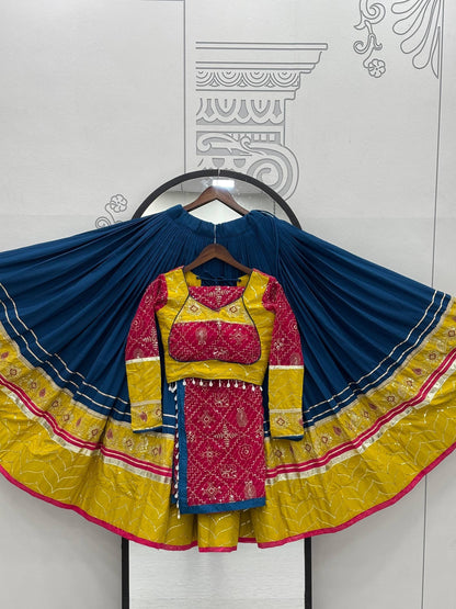 RangBhoomi Navratri Special Pure Cotton Embroidered Lehenga Choli with 6m Flair and Heavy Dupatta