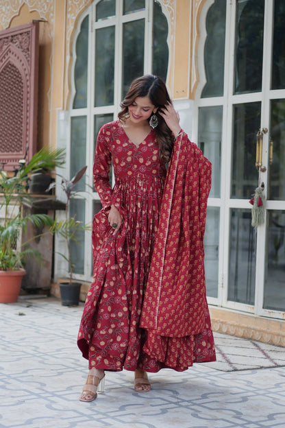 Premium Gown Set: Cotton Kurti, Pant & Dupatta