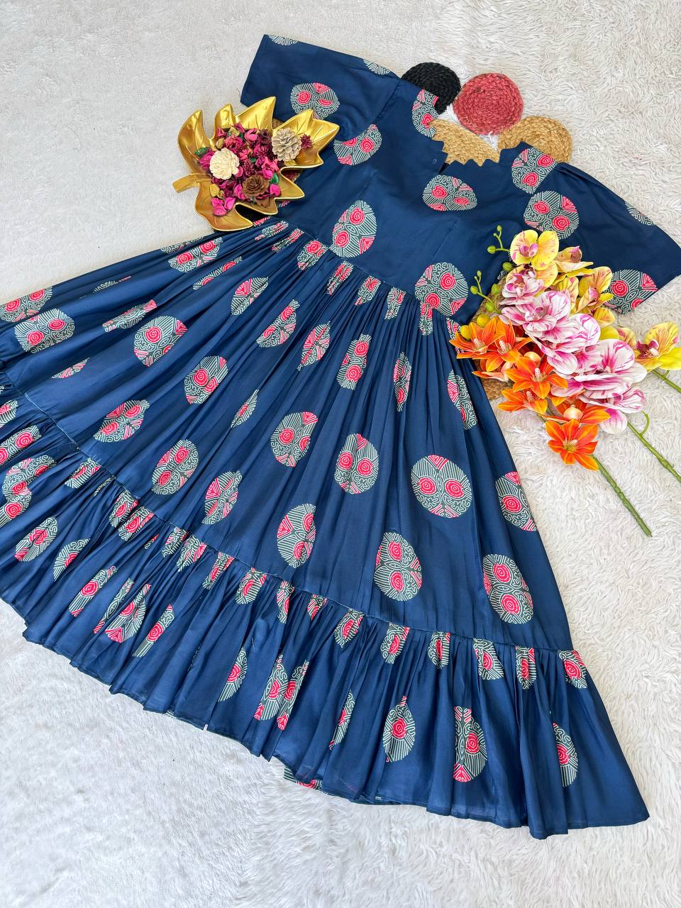 Elegant Soft Cotton Printed Midi Gown - Ultimate Summer Glamour and Comfort