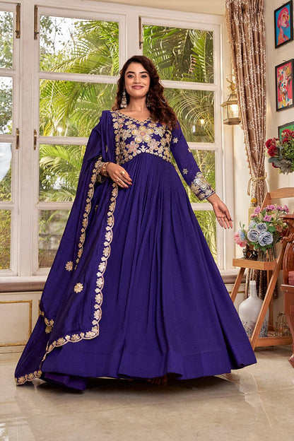 RangBhoomi Exclusive Festival Long Gown and Matching Dupatta Set with Heavy Embroidery