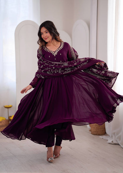 RangBhoomi Elegant Embroidered Mirror Anarkali Three-Piece Gown Set