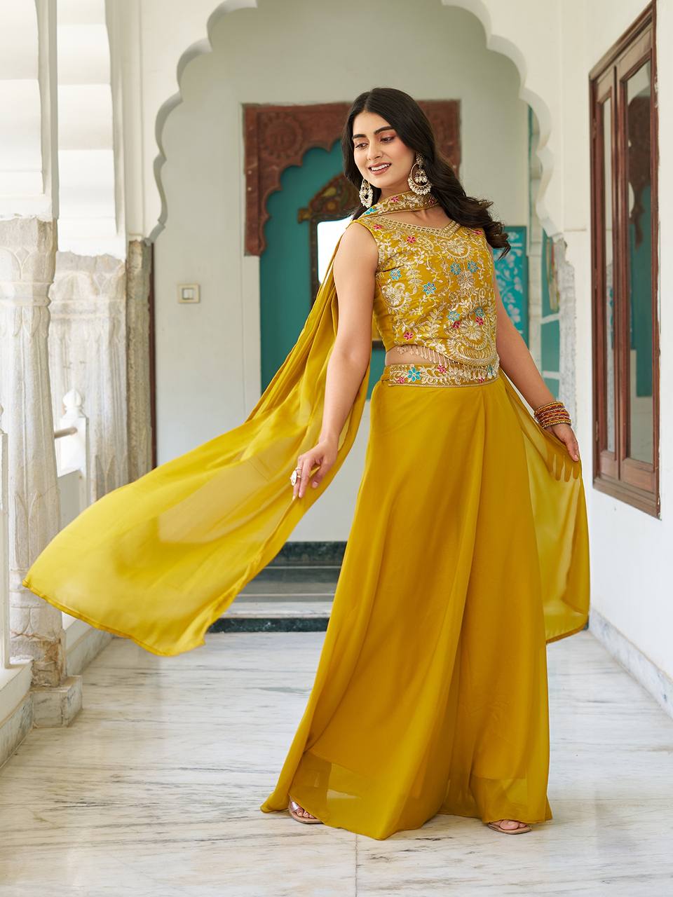 Chic Designer Embroidered Palazzo Co-ord Set with Dupatta