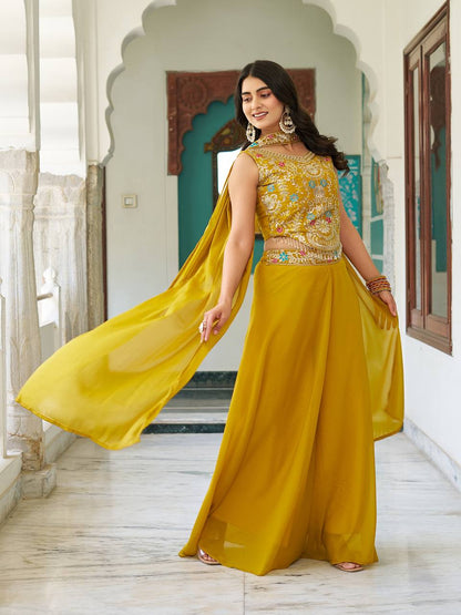 Chic Designer Embroidered Palazzo Co-ord Set with Dupatta