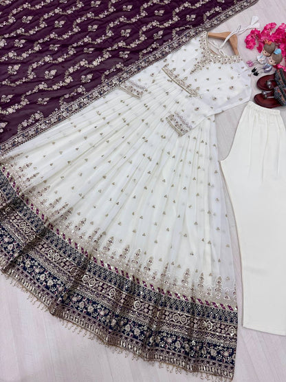 Elegant Party Wear Heavy Faux Georgette Gown with Embroidered Dupatta and Bottom Set