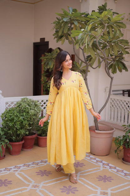 Premium Ready-to-Wear Embroidered Cotton Kurti with Matching Cotton Pants