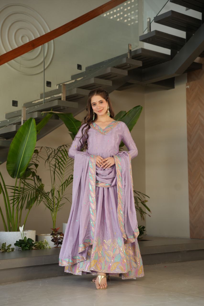 Embroidered Grace Gown & Dupatta – Luxe Fusion Wear for Modern Elegance