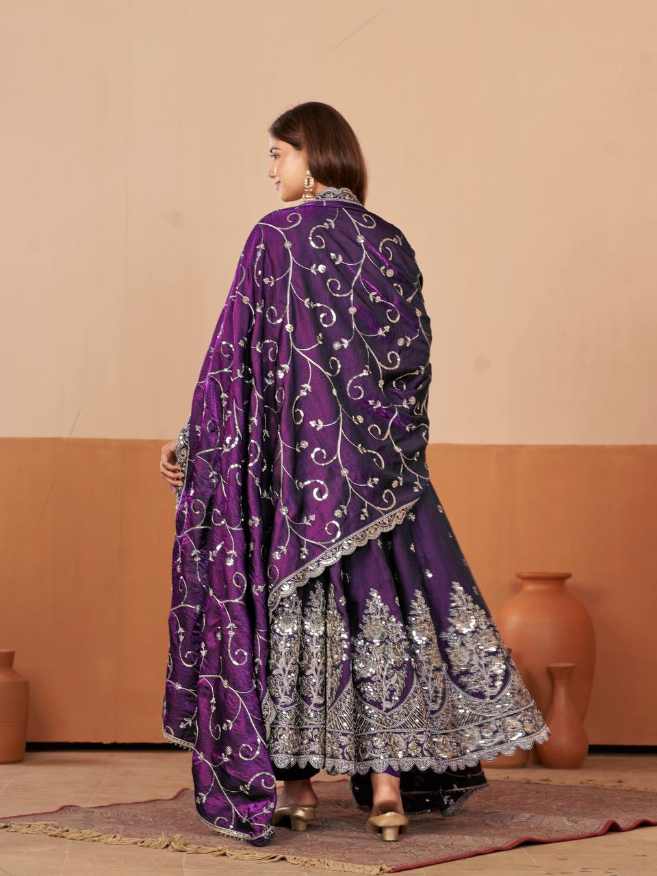 RangBhoomi Designer Party Wear Gown Set — 10 Colors, Heavy Jelly Shimmer Silk, Fully Stitched Embroidered Gown with Dupatta & Micro-Cotton Pant