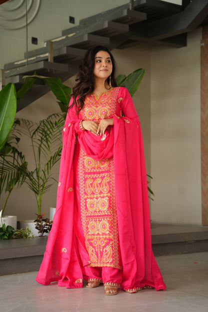 RangBhoomi Elegant Ready-to-Wear Top, Pant, and Dupatta Set with Intricate Multi-Thread Embroidery 2026 Collection