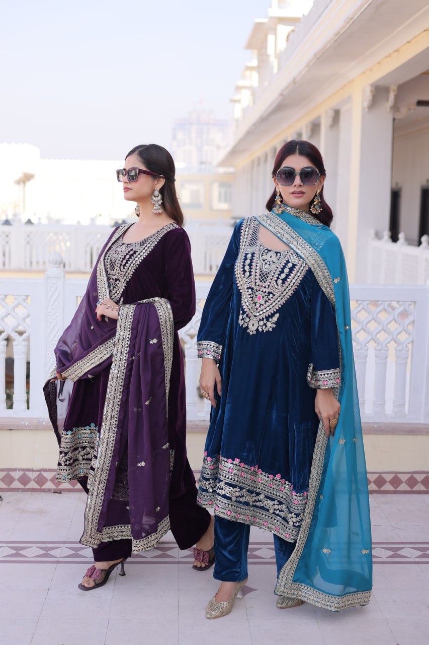 RangBhoomi Ready-to-Wear Velvet Top and Pant Set with Elegant Dupatta - Collection 2026