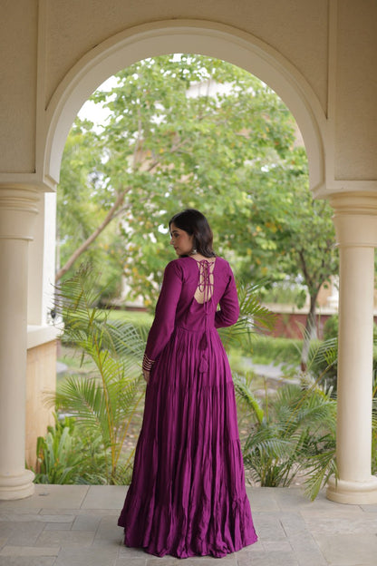 RangBhoomi Navratri Gown Collection 2026 — Wine, Rama & White Embroidered Mirror Work Gown