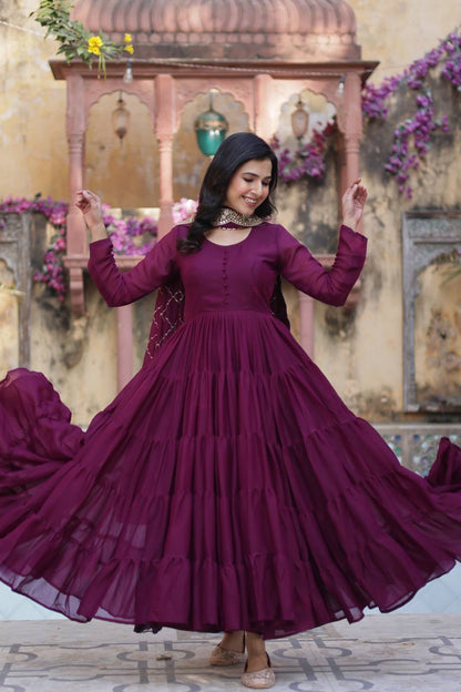 Flared Gown: Embroidered Dupatta - Shop Now!