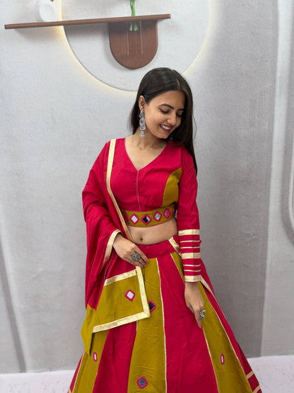 RangBhoomi Navratri Mirror-Work Roman Silk Lehenga Choli - 6+ Meter Flair
