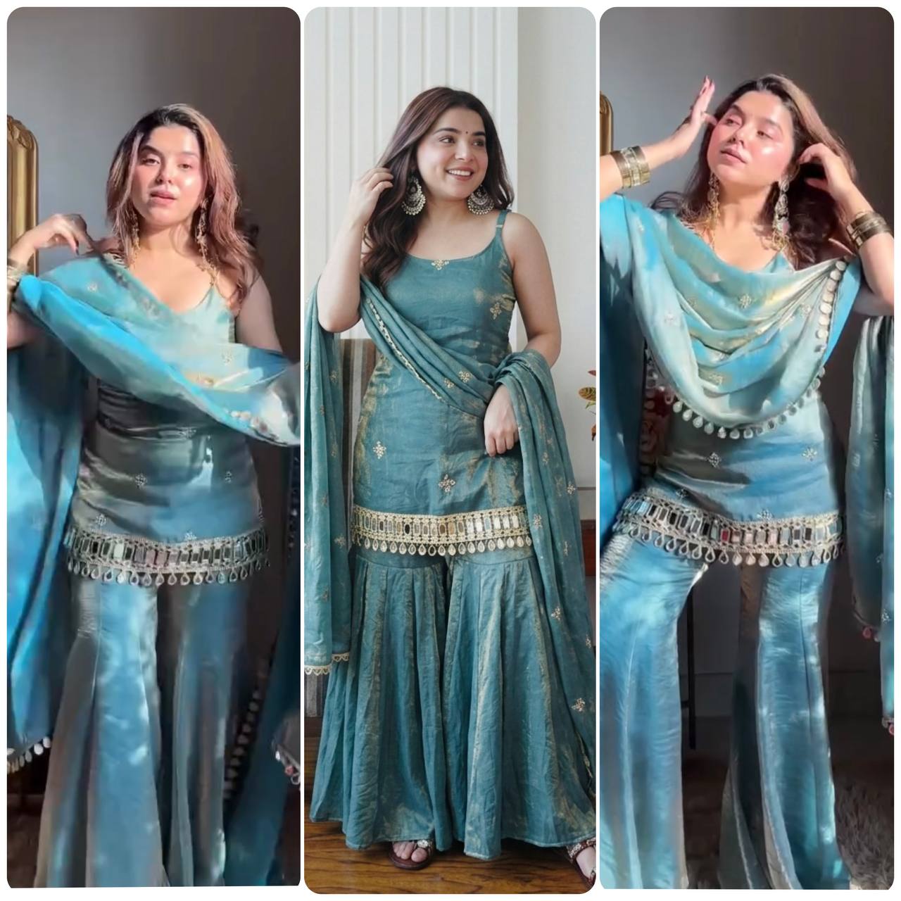 Women's Elegant Ethnic Ensemble with Embroidered Mirror Work - Ready to Wear
