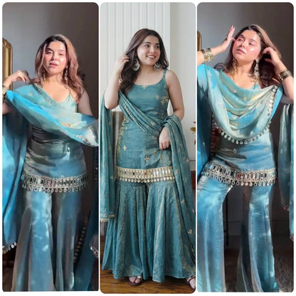 Women's Elegant Ethnic Ensemble with Embroidered Mirror Work - Ready to Wear