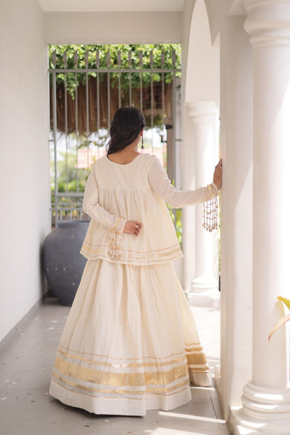RangBhoomi Navratri Kora Cotton Full-Stitched Lehenga & Blouse Set with Mirror and Gota Work